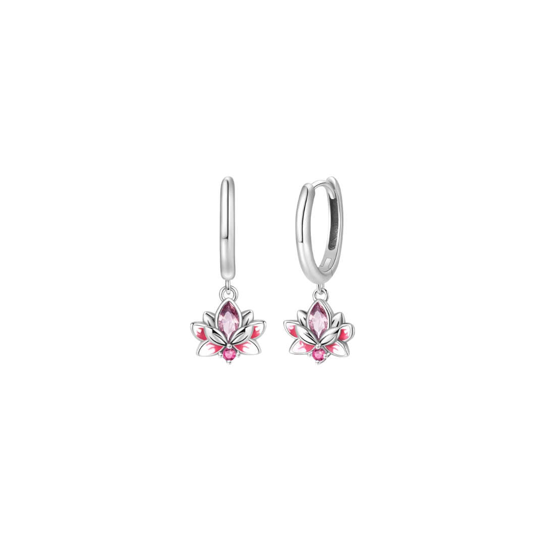 Plata S925 - Pendientes Solidarios "Flor de Loto Rosada" - LM®