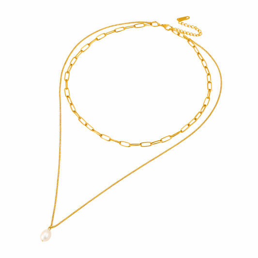 Oro 18K - Collar doble “Perla de Río” - LM®