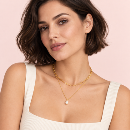 Oro 18K - Collar doble “Perla de Río” - LM®