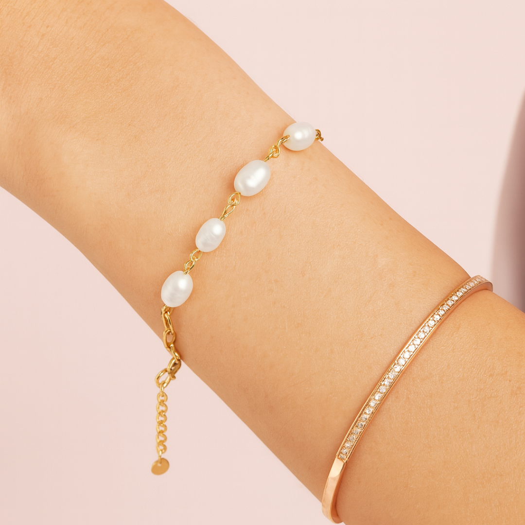 Acero Inoxidable - Pulsera Dual Perlas & Eslabones - LM®