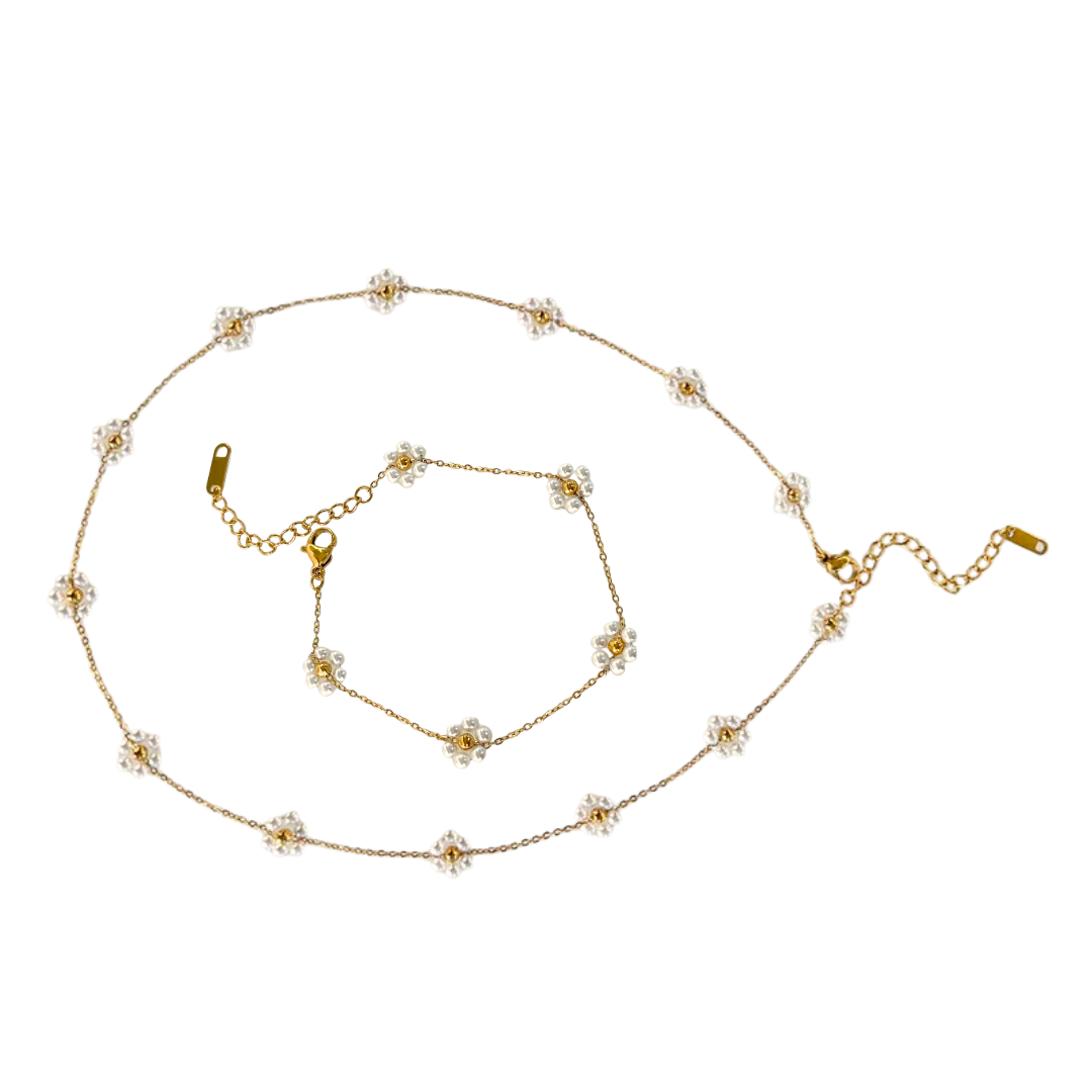 Oro 18K - Conjunto “Pearl Flowers” - LM®