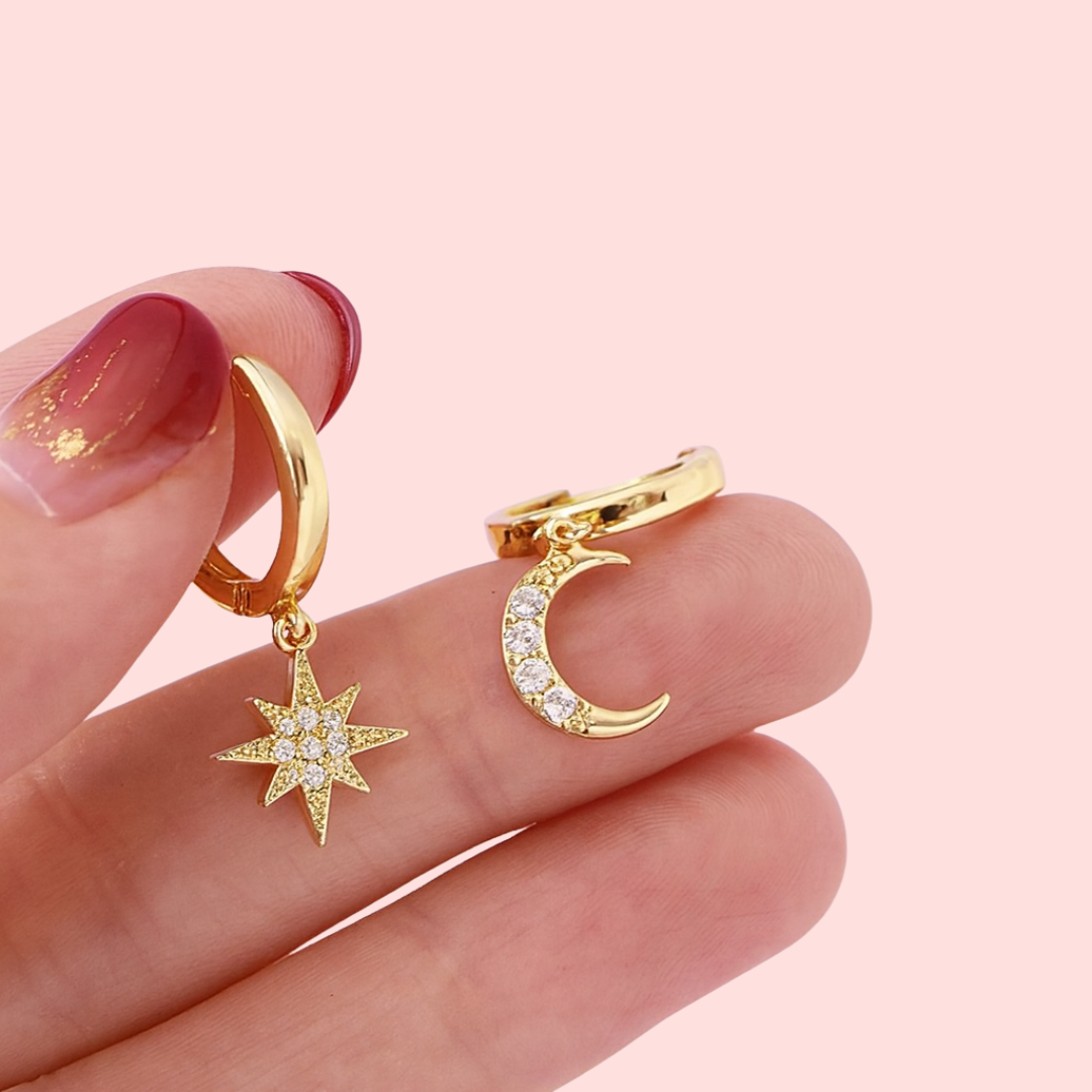 Acero y Plata S925 - Pendientes Luna & Estrella - LM®