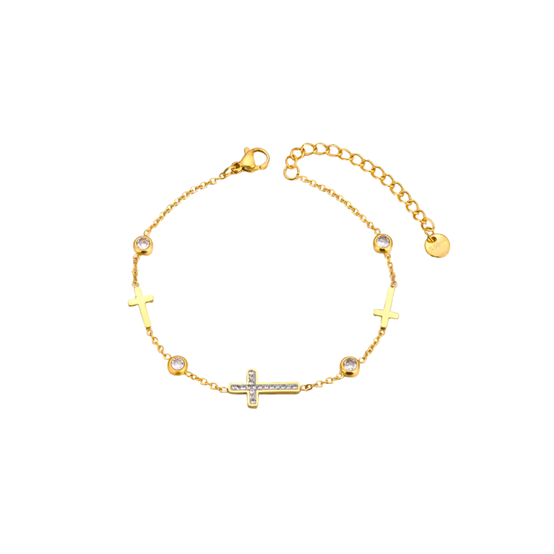 Oro 18K - Pulsera “Cruz & Brillo” - LM®