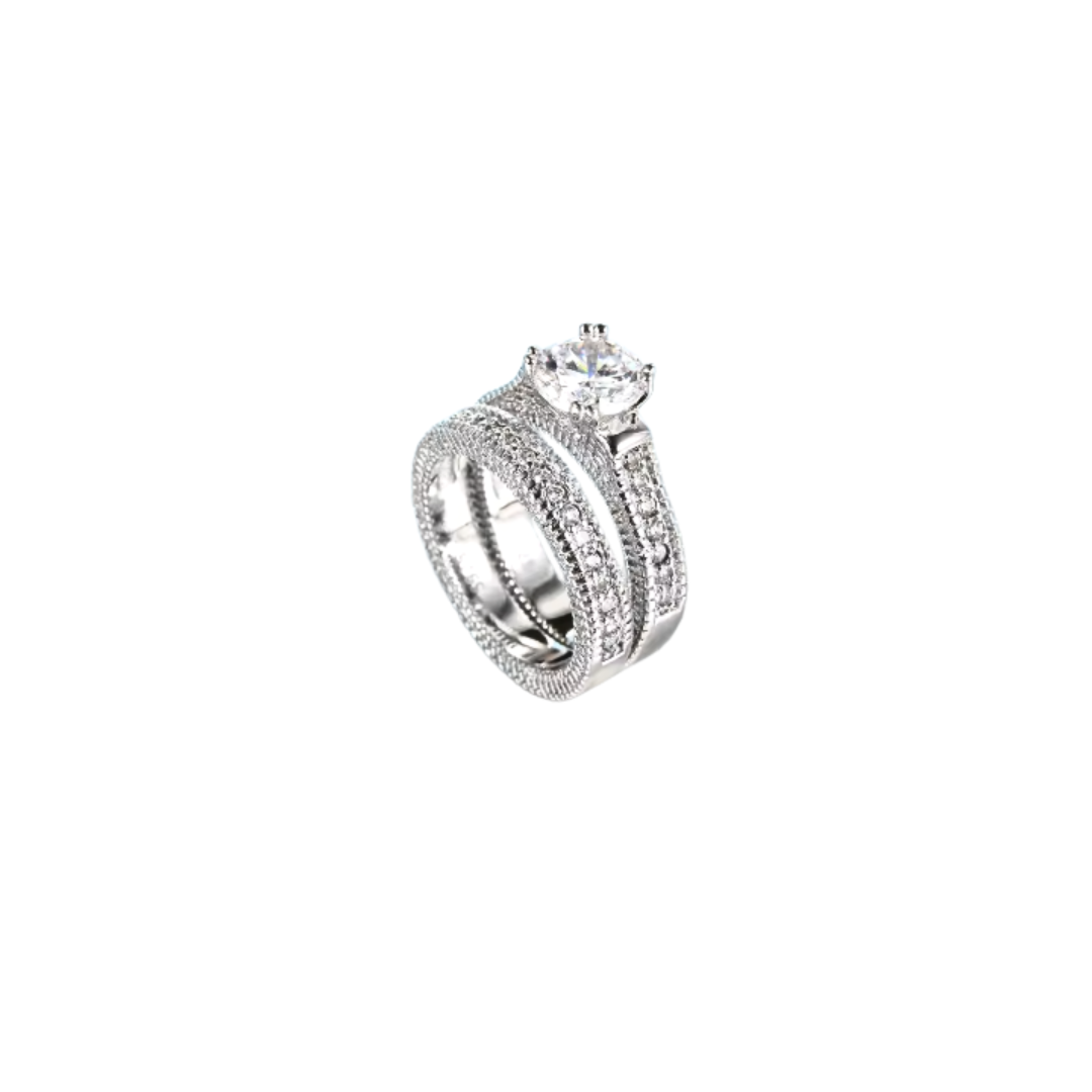 Plata S925 - Set Anillos Brillante Compromiso - LM®