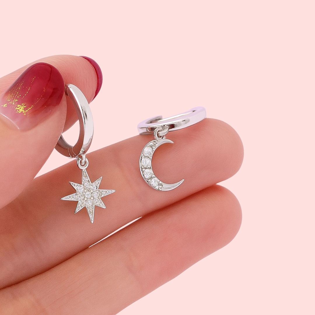 Acero y Plata S925 - Pendientes Luna & Estrella - LM®