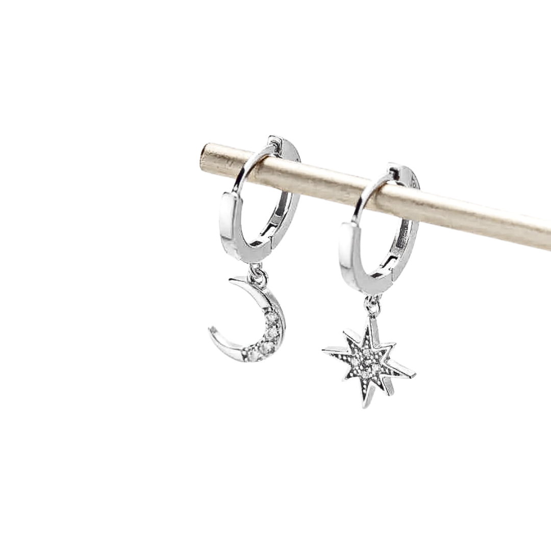 Acero y Plata S925 - Pendientes Luna & Estrella - LM®
