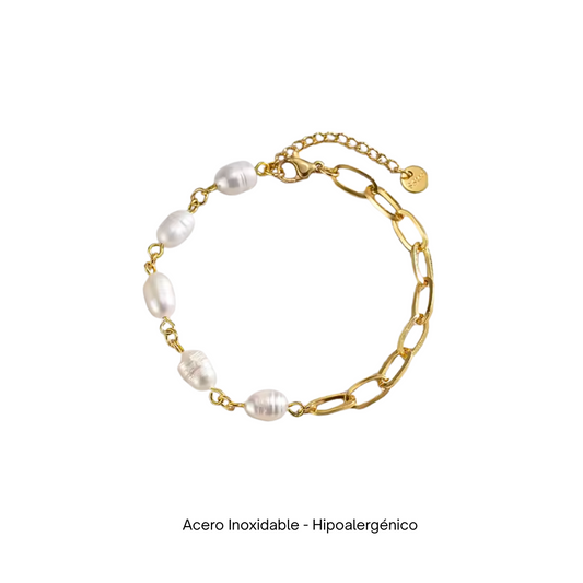 Acero Inoxidable - Pulsera Dual Perlas & Eslabones - LM®
