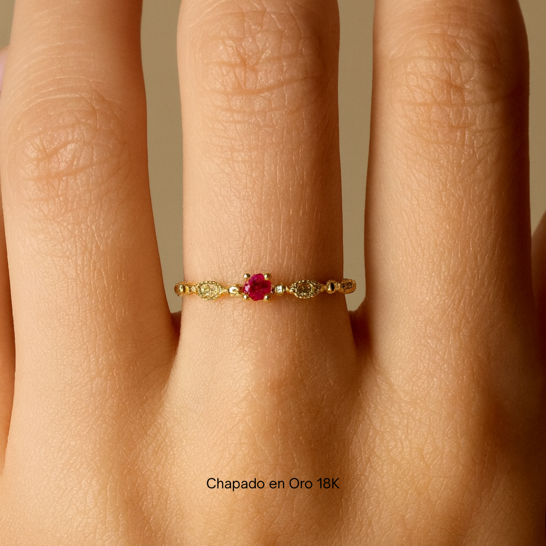 Oro 18K - Anillo Solidario “Destellos de Color” - LM®