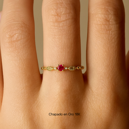 Oro 18K - Anillo Solidario “Destellos de Color” - LM®